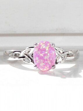 925 STERLING SILVER Lab Created Pink Fire Opal Ring